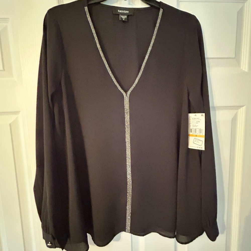 Karen Kane Black Embellished Long Sleeve Blouse